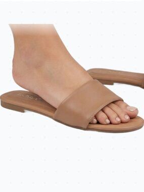 Slip-On Slide Open Toe Sandal Single Band Flat Love Mark womens Size 7